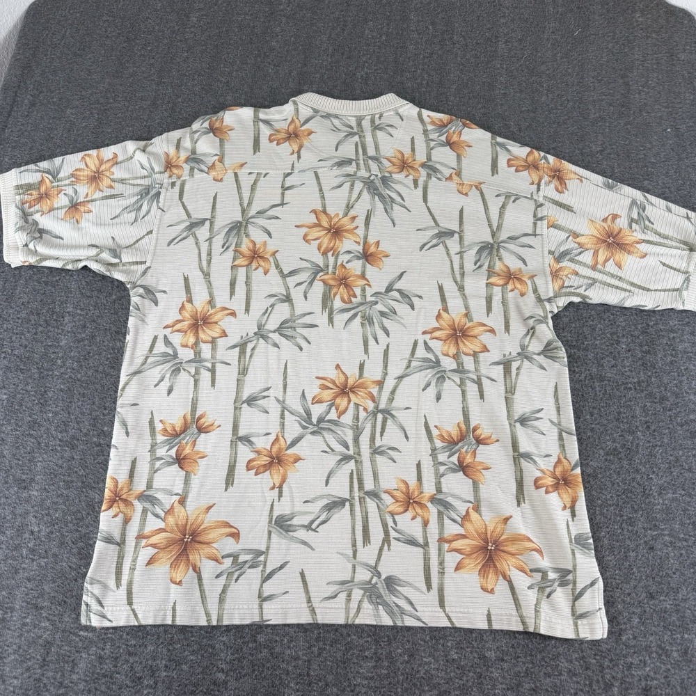 Tommy Bahama Polo Shirt Mens XL Silk Blend Hawaiian Floral Bamboo Beige - Picture 2 of 13